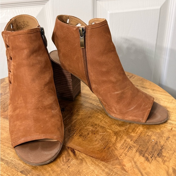 Franco Sarto Tan Peep-Toe Ankle Boots - Picture 6 of 7